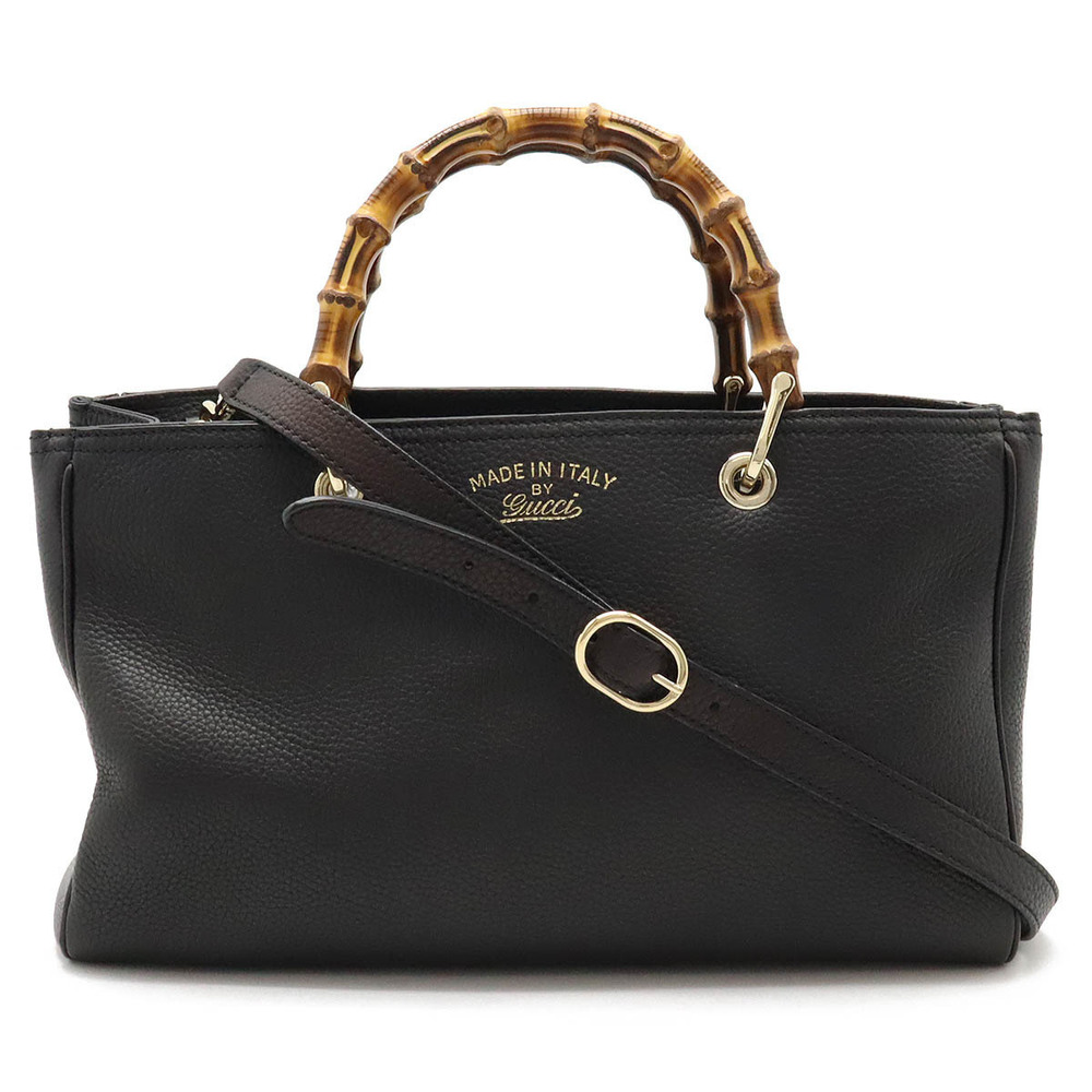 Gucci Bamboo Shopper Leather Tote Bag Handbag Shoulder Black